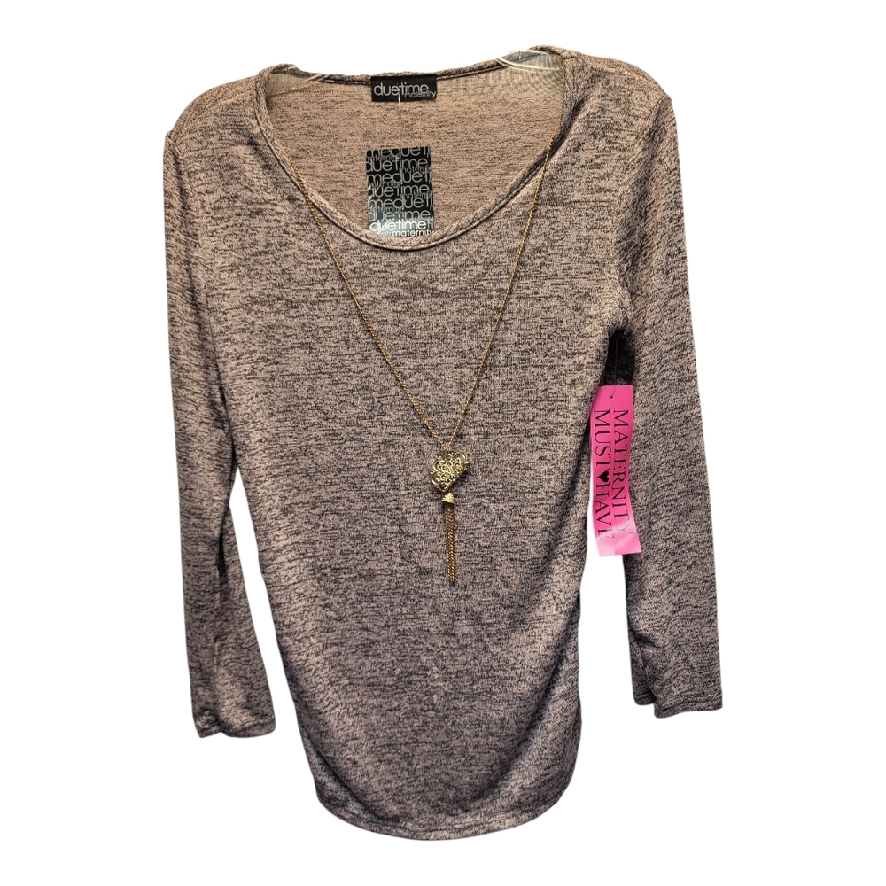 NWT Womens Maternity Heather Pink Black Fitted 3/4 Sleeve Blouse w/Necklace - S